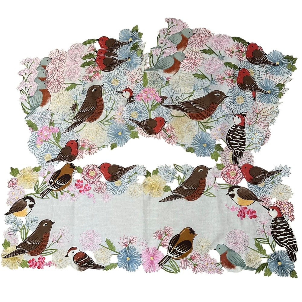 Aviary Embroidered Patchwork Celebrate Spring Together 6pcPlacemat &Table Runner